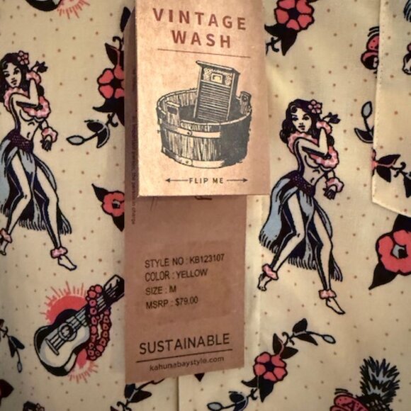 Kahuna Bay Mens Tropical Retro Hawaiian Hula Girl Ukulele Shirt - Medium - Picture 3 of 6